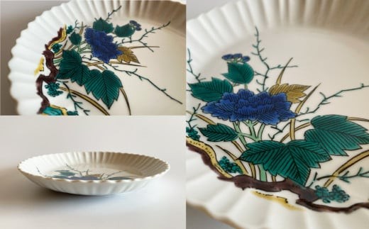九谷焼「古九谷意 牡丹草花図 7号皿」浮田 健剛 お皿 伝統 工芸品
