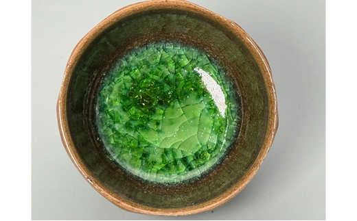 虫明焼 灰釉彩貫入ヘラ目ぐい呑(ヒスイ、黒井博史 作) 工芸品 食器 酒