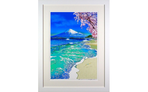 版画 鈴木英人 「湘南の春」 シリアルナンバー入り フレーム付き 直筆