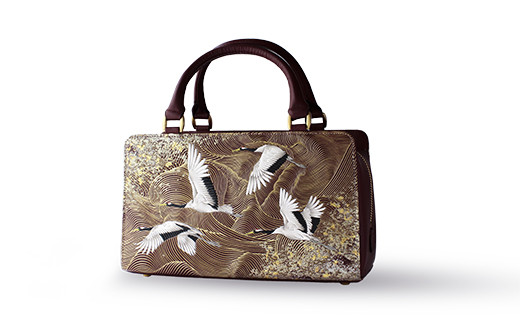 浅草文庫】利休バッグ〈祝い鶴柄〉 | ハンドバッグ 鞄 レディース