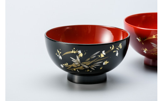 輪島塗〈大藤漆器店〉夫婦汁椀 黒内朱・朱 蘭沈金［髙島屋選定品