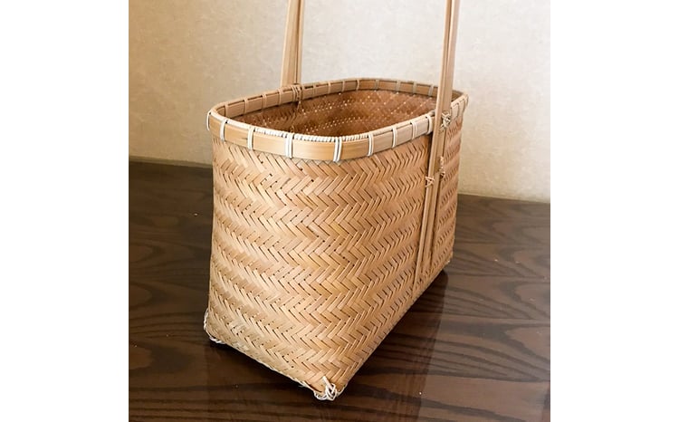 竹工芸品 網代編み手提げ 竹細工 バスケット かご 和風 手作り 工芸品