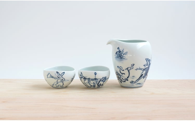有田焼 染付鳥獣戯画 酒器セット とっくり / ゆるりぐい呑み【よう楽庵