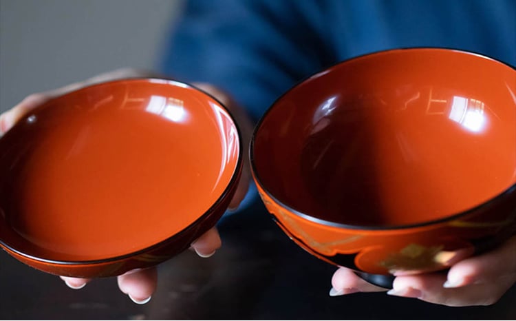 秀衡塗「煮物椀（雲紋・黒内古代朱）」10客 / 漆器 お椀 吸い物椀 煮物