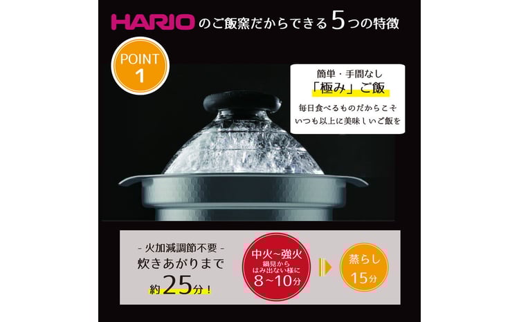 HARIO フタがガラスのIH対応ご飯釜 雪平［GIS-200］｜ ハリオ はりお