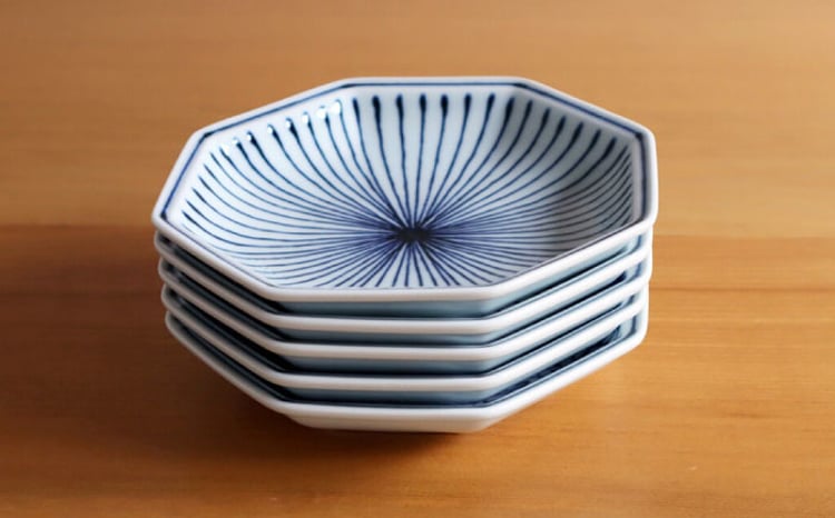 白山陶器】【染付地紋】八角取皿 5柄セット【波佐見焼】 [TA171