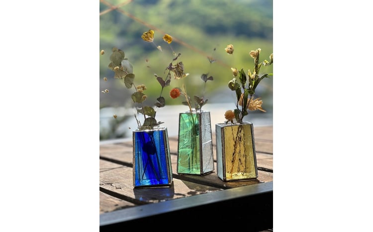 レトロ昭和ガラスのステンドグラス一輪挿し 2本セット | レトロ 昭和