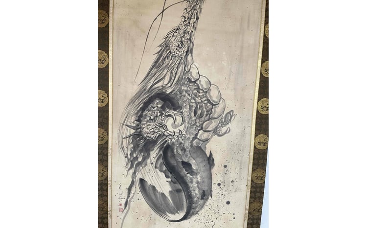 掛け軸 現代水墨画家 絵師白道 直筆作品「登龍門伝説」｜絵画 アート