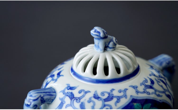 有田焼 染錦間取柘榴・環付香炉【香蘭社】磁器 インテリア 手描き 高級