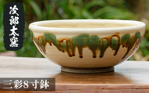 a288 三彩8寸鉢！【次郎太窯】 姶良市 陶器 食器 皿 大皿 器 うつわ