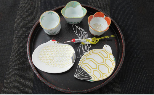 有田焼 鶴亀松竹梅 小皿小付セット 【ヤマト陶磁器】食器 器 うつわ