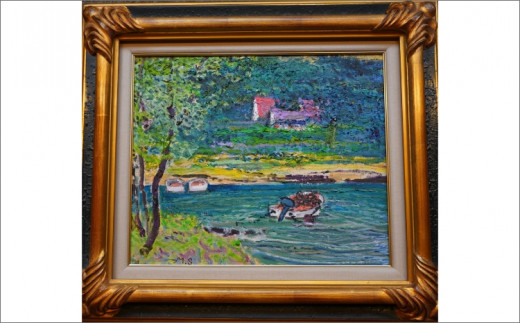 松浦の風景「小舟」(油絵・F8号)( 油絵 松浦 情景 )【N00-008】 - 長崎