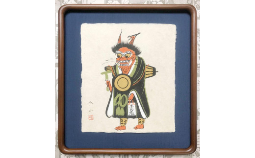 肉筆大津絵 和紙色紙額 『鬼の寒念仏』 - 滋賀県大津市｜ふるさと