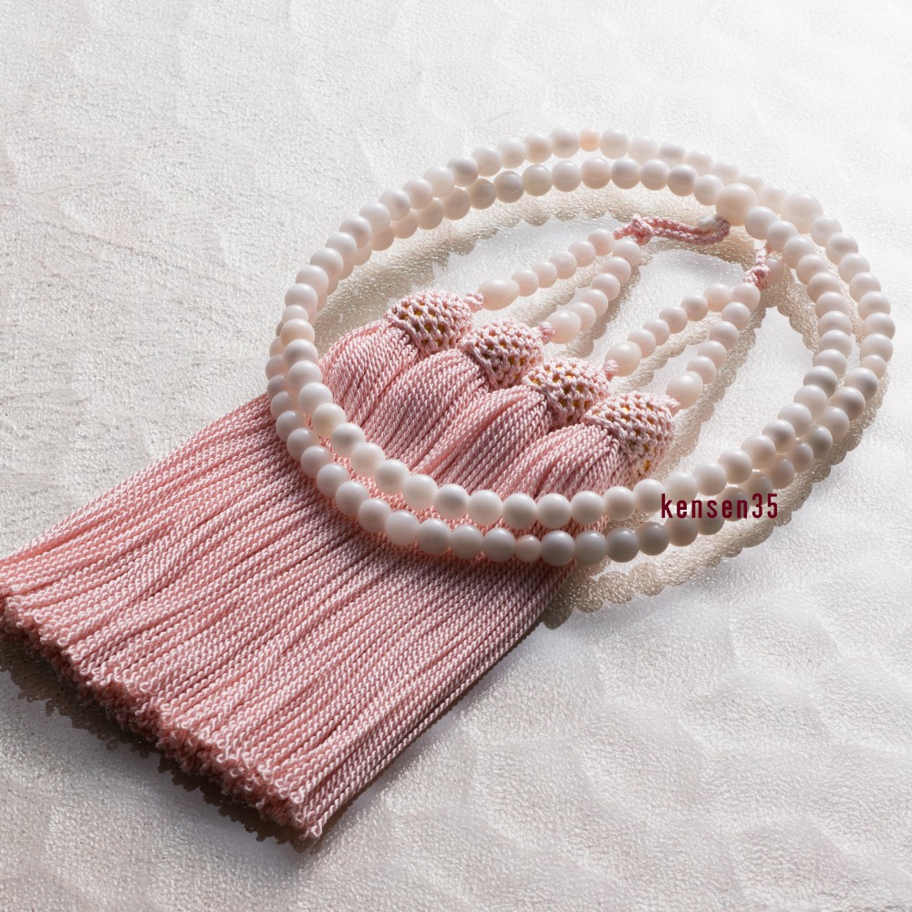 宝石サンゴ】白珊瑚本連数珠（女性用）｜珊瑚 さんご 数珠 仏具 お盆