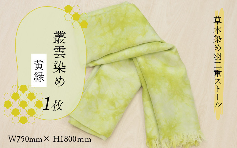 草木染め羽二重ストール 黄緑 叢雲染め [C-053001] - 福井県勝山市