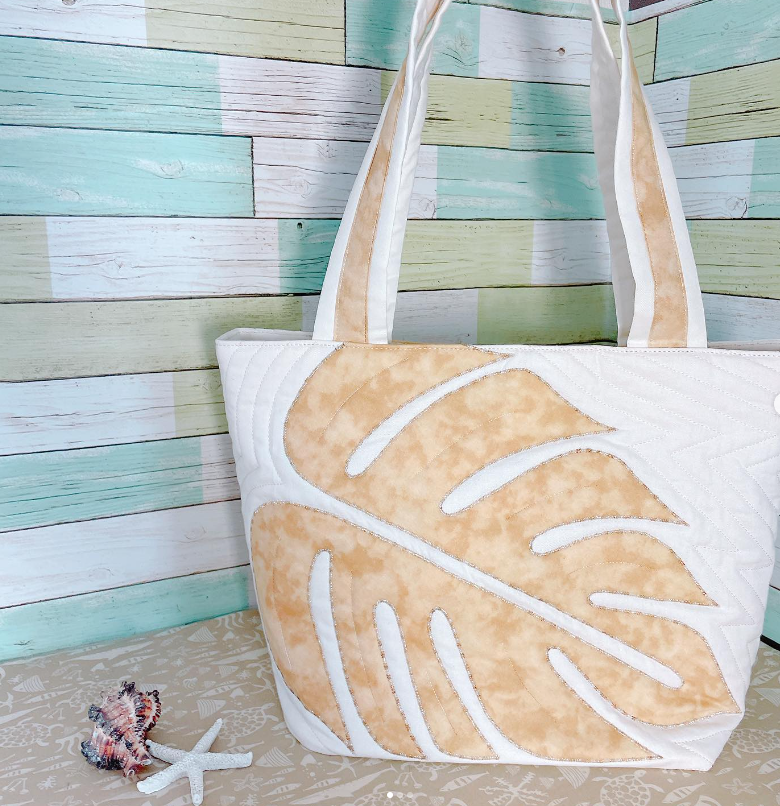 ハワイアンキルトモンステラ葉デザイントートバッグ