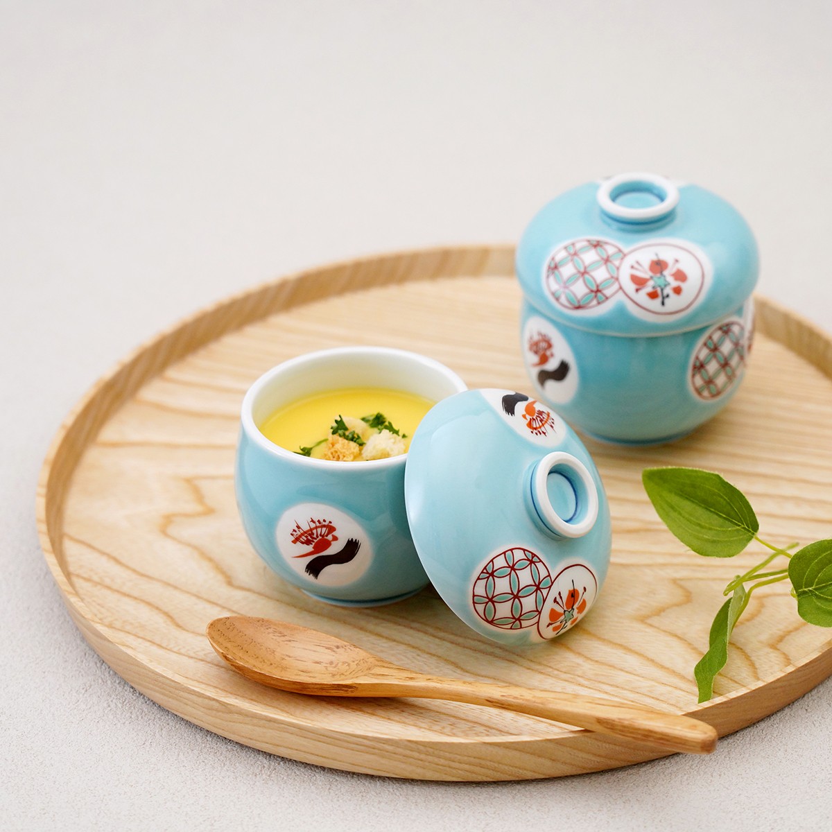 有田焼 蒸し碗 2点 セット（青磁丸紋錦）【田清窯】食器 器 うつわ