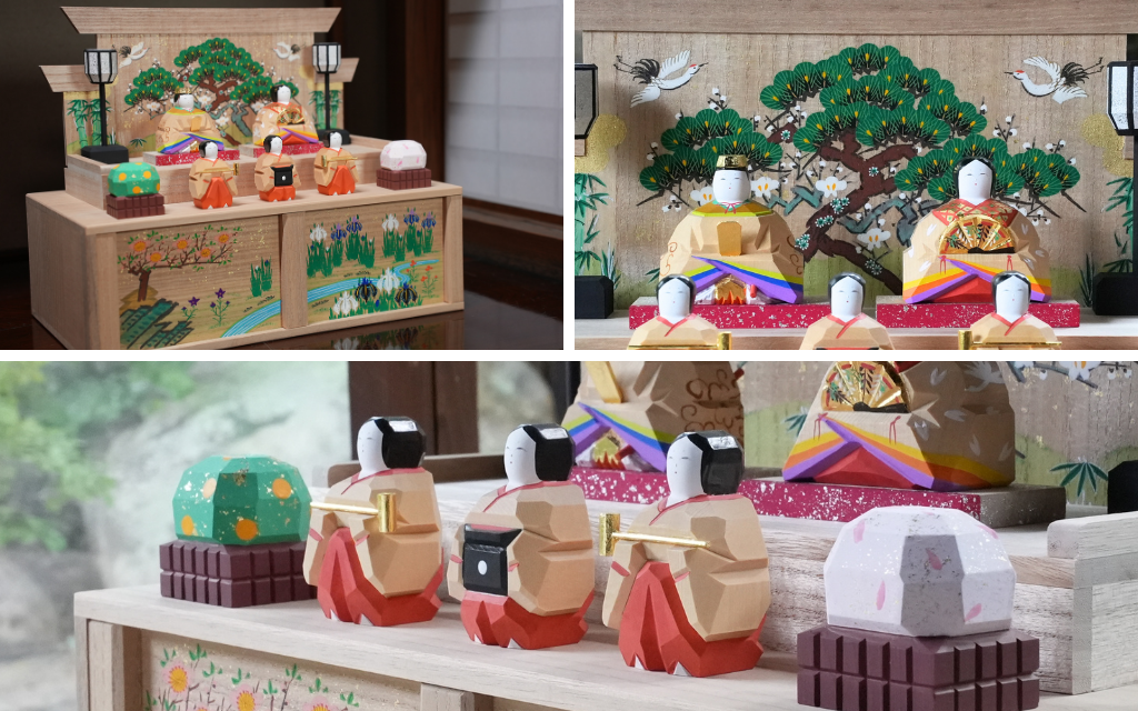 誠美堂 奈良一刀彫 段飾雛 官女付 大 神泉作 木彫り おひな様 雛人形