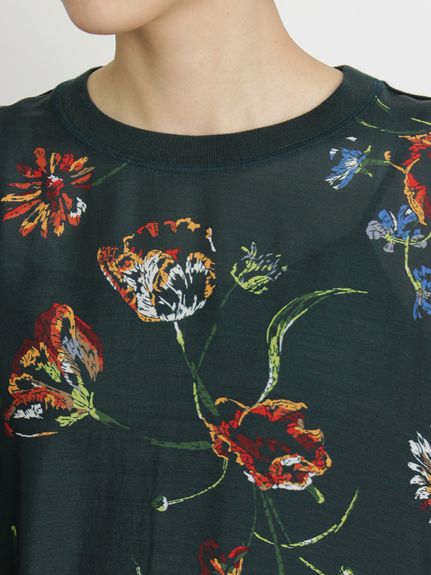 キュプラモダールカルゼステップフラワープリント+ソフト天竺ドルマン