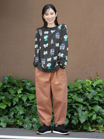 コットンポリエステルチノストレッチバイオ加工コクーンシルエット