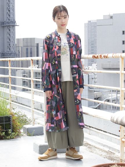 コットンレーヨンビエラパッチワークフラワープリントワンピース(前