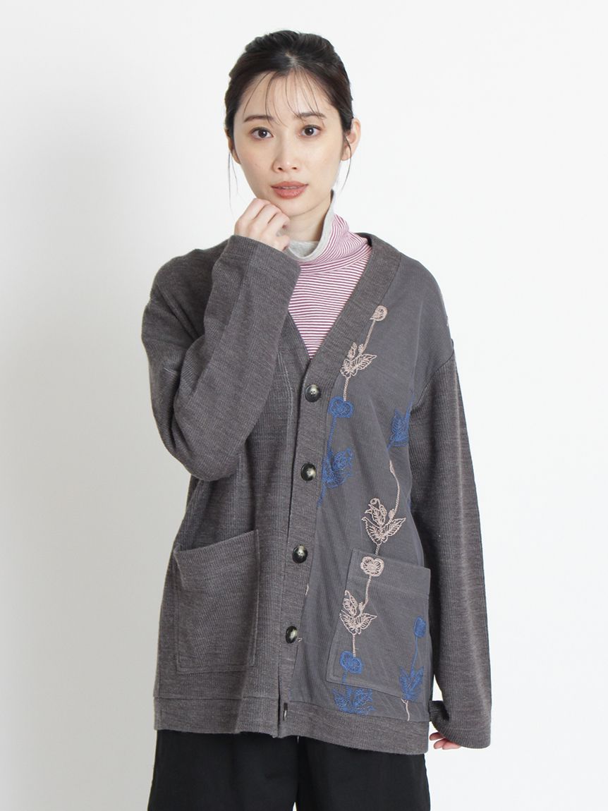 アクリルウールダブルフェイスリブ×チュールバイカラーポピー刺繍