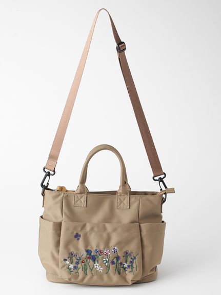 glanta」フローラルハーモニー刺繍スクエアトートショルダーバッグ