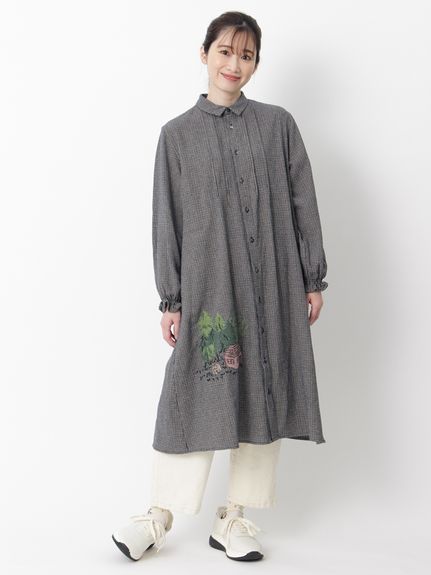 SUPER HAKKA×サクマ ユウコ 「森の家」モチーフ刺繍 先染めコットン麻