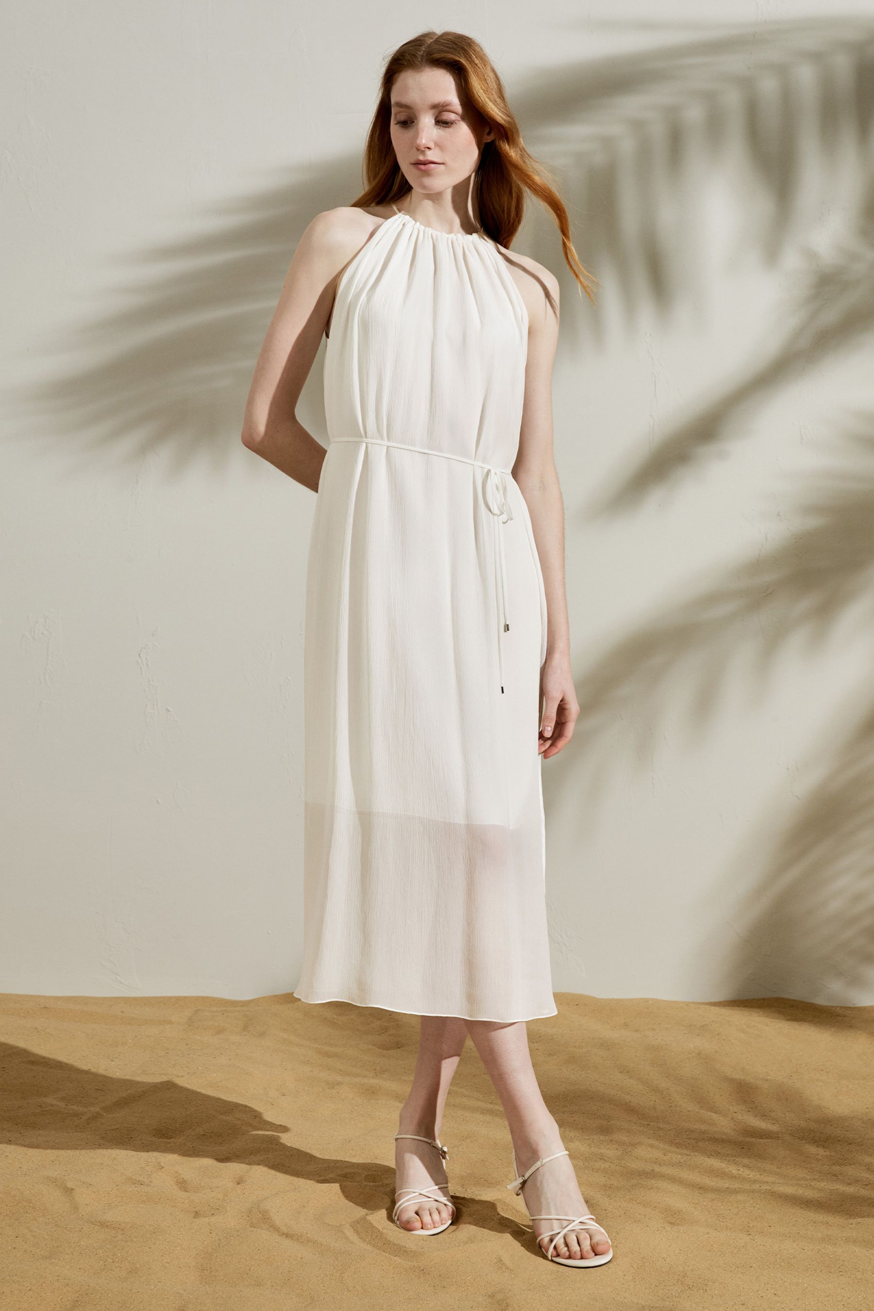 二層シルクジョーゼット シアー ハイネックホルターネック シルク