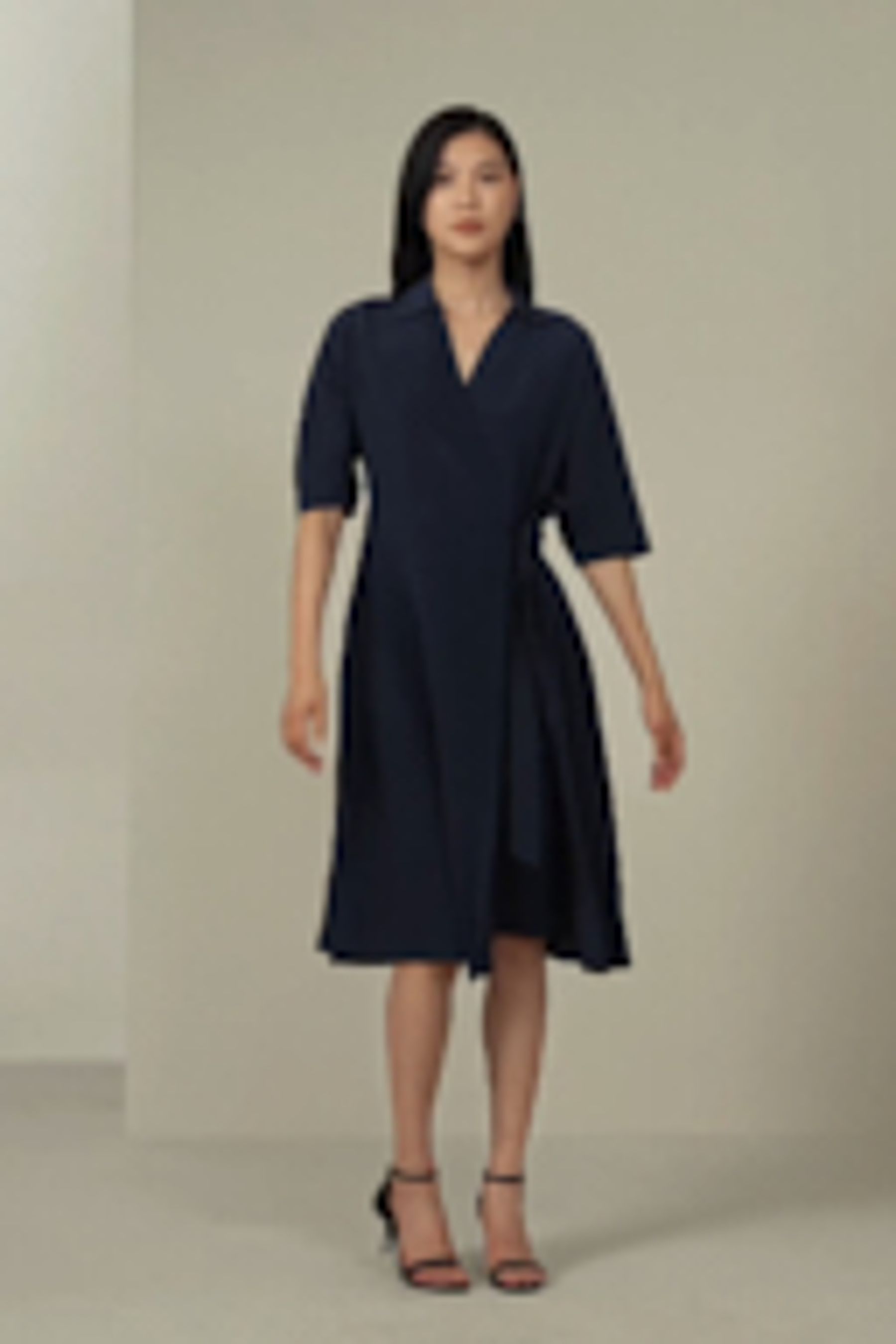 シルク フロント タイ Vネック ラップ ドレス