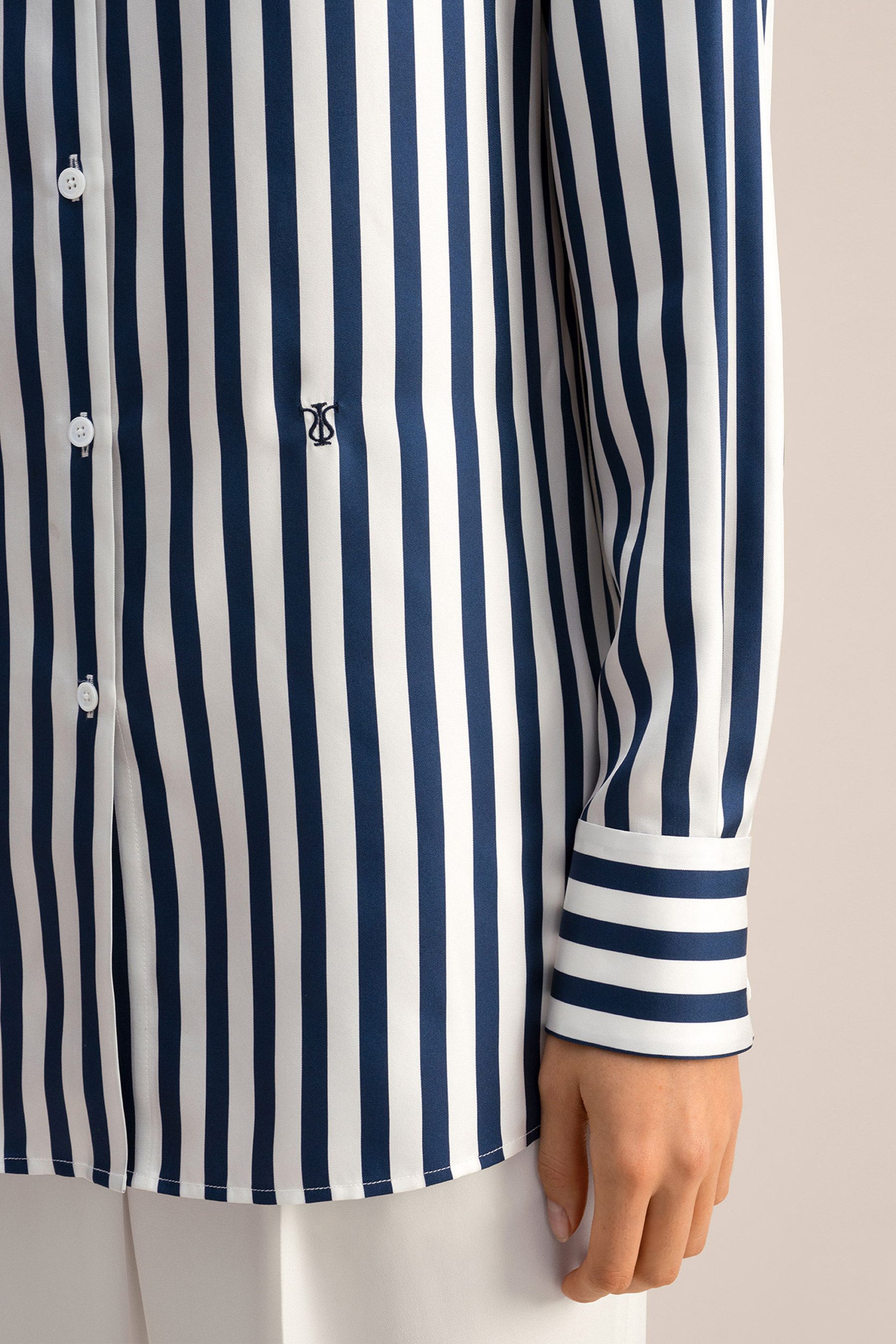 シルクツイル ワンポイント刺繍ロゴ 定番ストライプシャツ アマルフィ