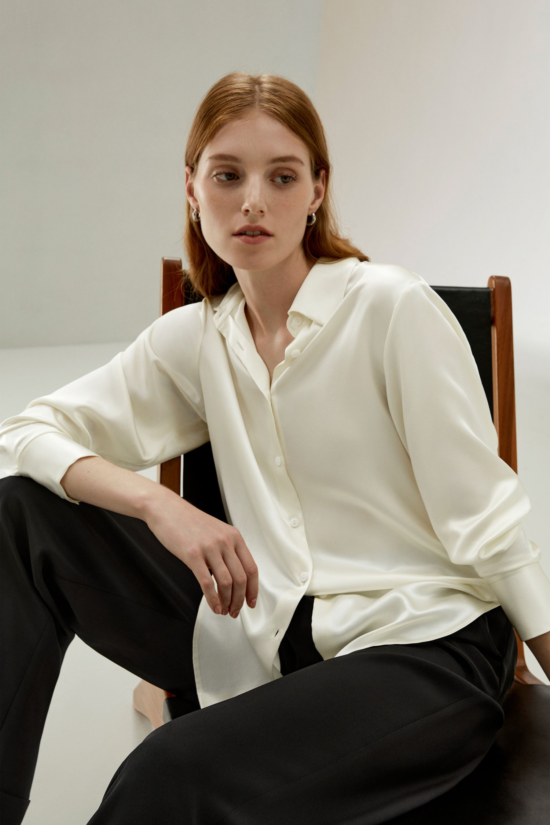 ウォッシャブルシルク ブラウス】オーバーサイズ シルクロータスシャツ