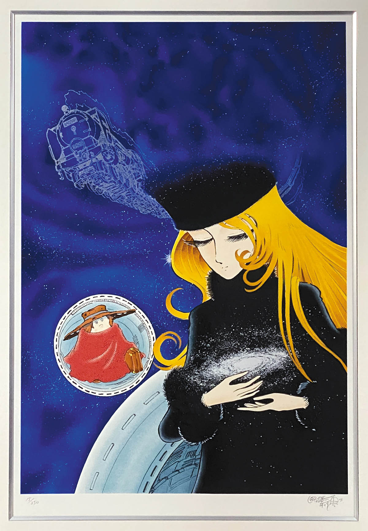 2839] 松本零士 直筆サイン入りシルクスクリーン「銀河鉄道999/星の海