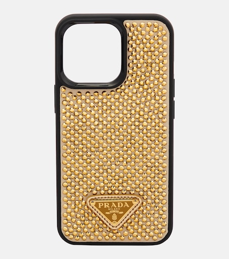 Embellished leather iPhone 13 Pro case in gold - Prada | Mytheresa