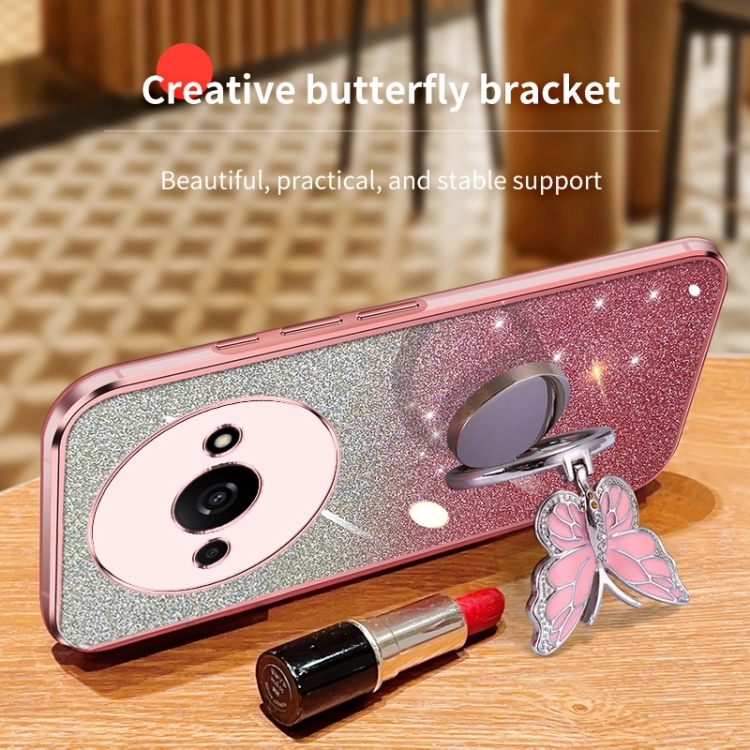 Redmi A3用メッキグラデーショングリッターバタフライホルダーTPU電話