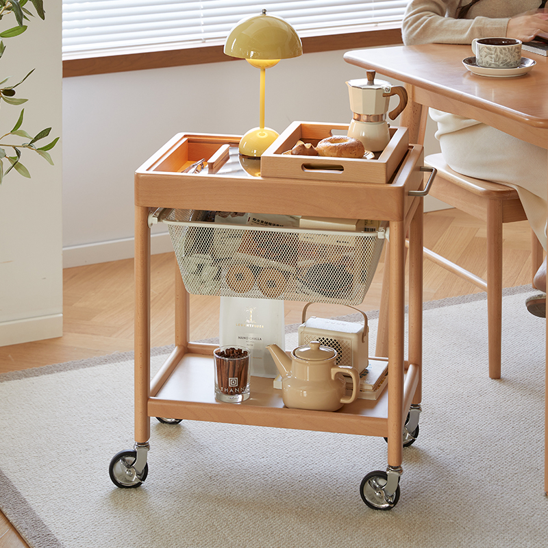 天然木製ワゴンテーブル | 移動しやすく便利な収納力を持つ一台 – CAGUUU