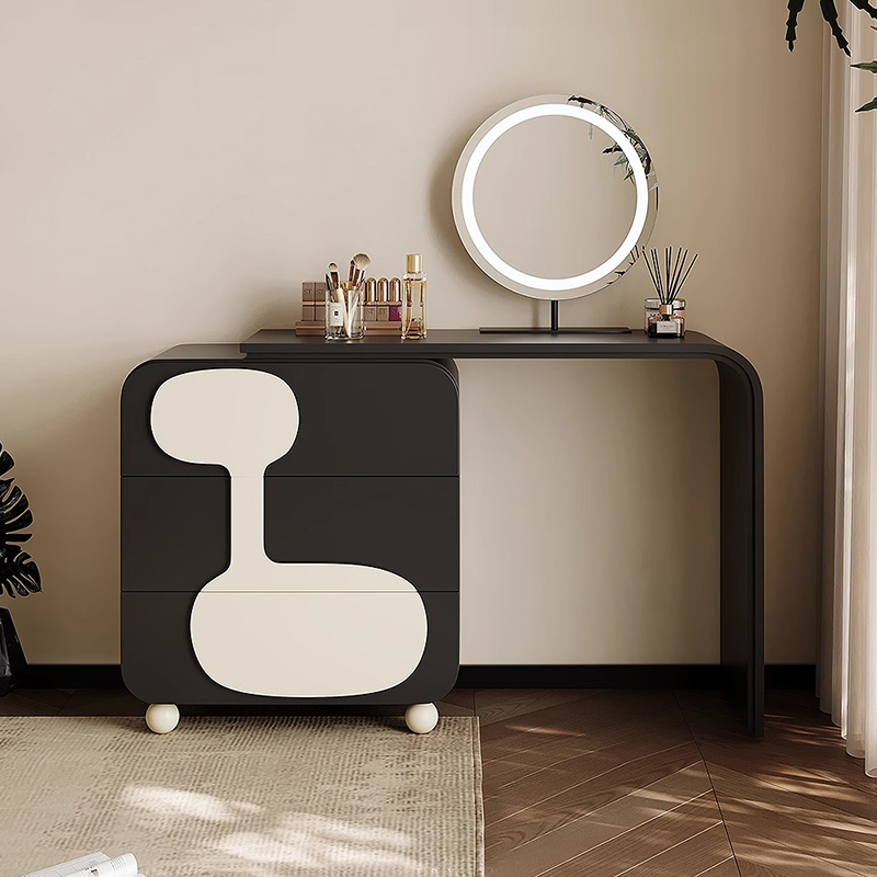 モノトーンデザインドレッサースツールセット | 鏡面仕上げと高級木材