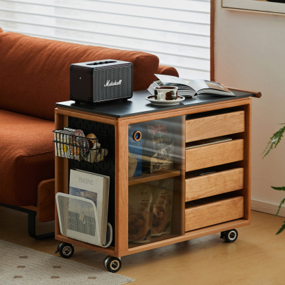 Woody Prime Cherry キャスター付きサイドテーブル | 高級感と機能性を