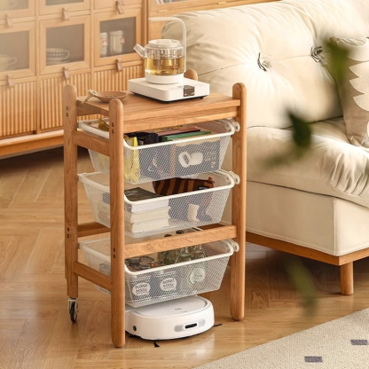 キャスター付き3段式木製ワゴン | 天然木使用 高級感と実用性を
