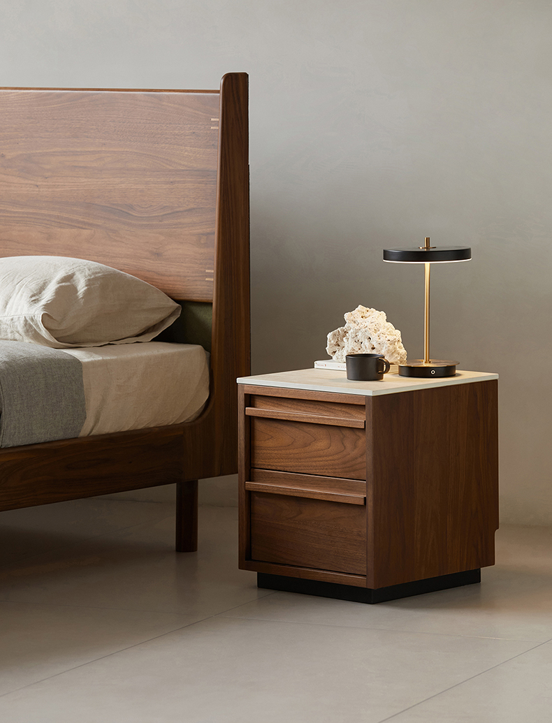 Woody Prime Walnut ウォールナット材 大理石調ベッドサイドテーブル