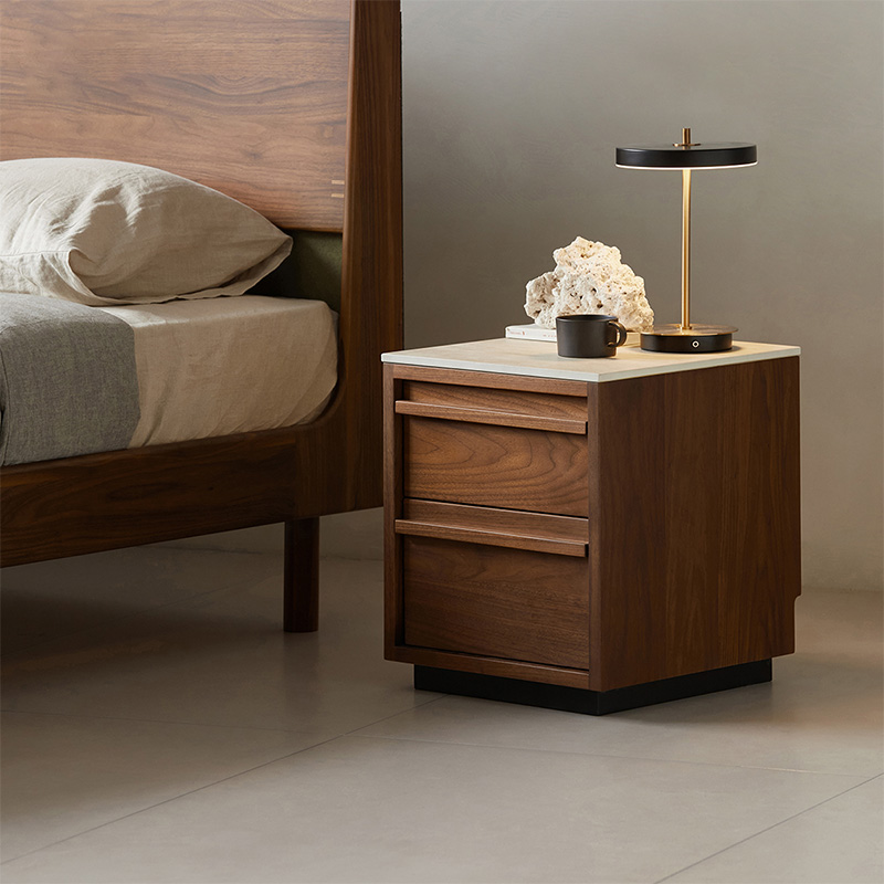 Woody Prime Walnut ウォールナット材 大理石調ベッドサイドテーブル