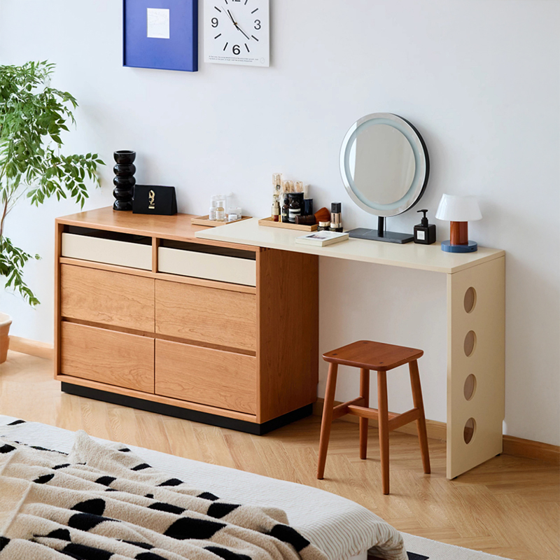 Woody Prime Cherry 木製チェスト付き伸長式ドレッサー | 収納も作業性