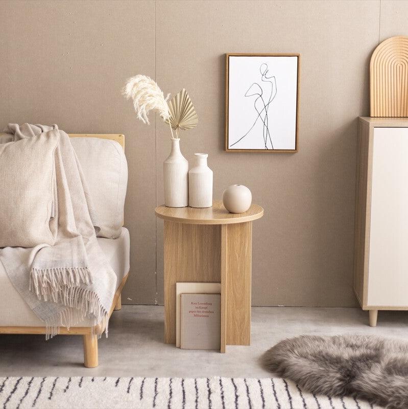 韓国風幅40cmラウンドサイドテーブル | 不規則な脚部でおしゃれな印象