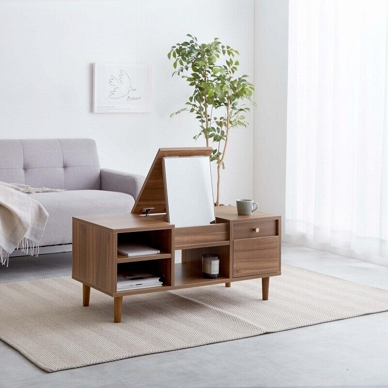 北欧ナチュラル木製収納付き付きドレッサーテーブル | 多機能で省