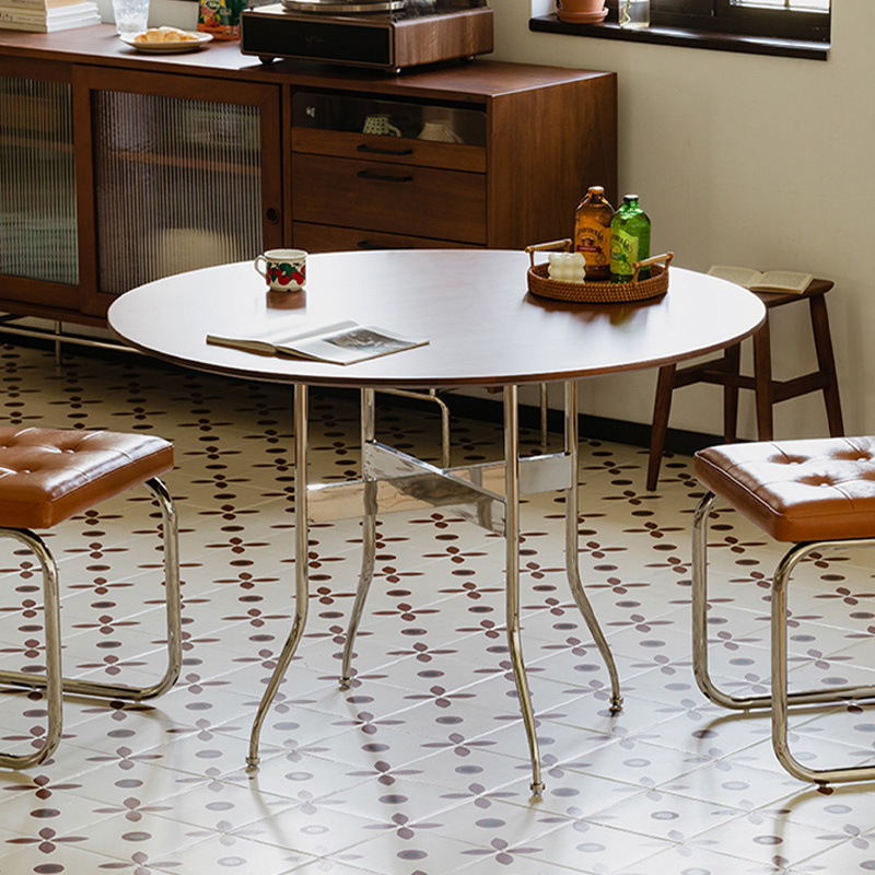 Woody Prime Boxツゲ材 ステンレス脚木製ラウンドテーブル | 端正な脚