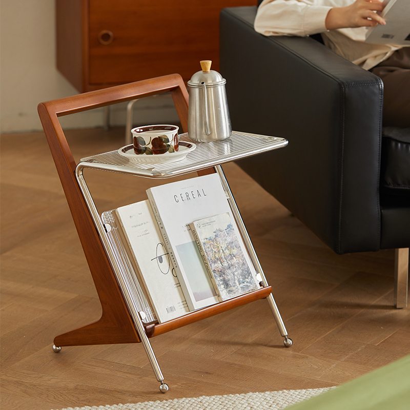 Woody Prime Boxツゲ材 Z字型ガラスサイドテーブル | 北米産ツゲ材使用