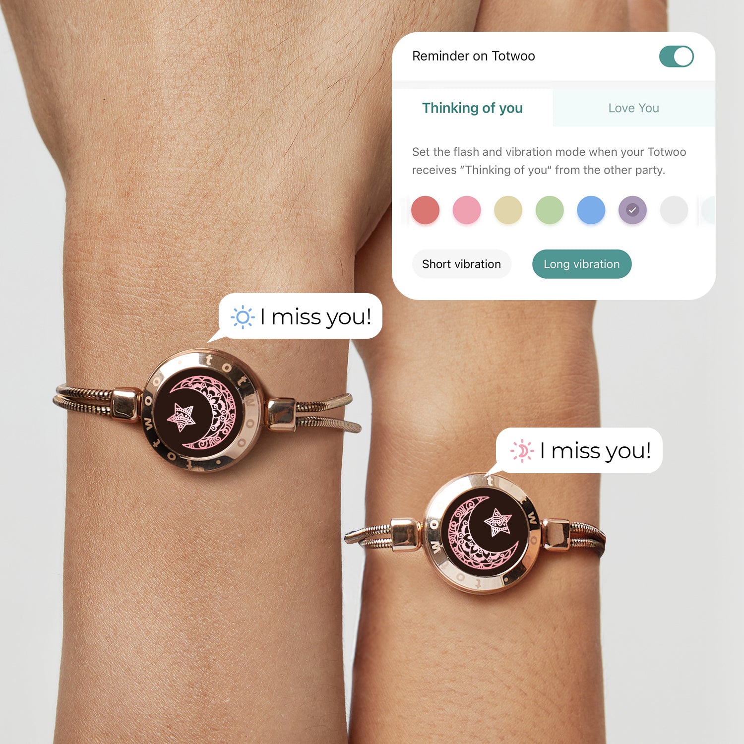 スネークチェーン付きムーン&スタータッチブレスレット（ローズ