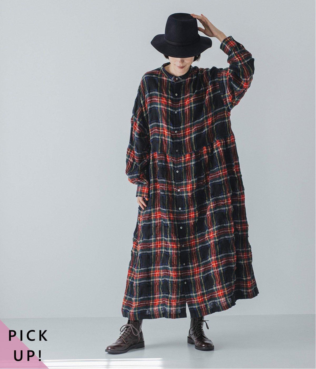 コットンウールタータンチェックシャツワンピース｜ICHI Antiquites