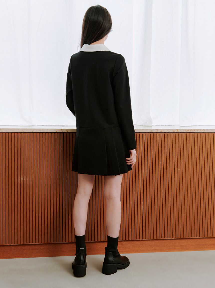 衿つきプリーツカットミニワンピース(ミニワンピース)｜ワンピース