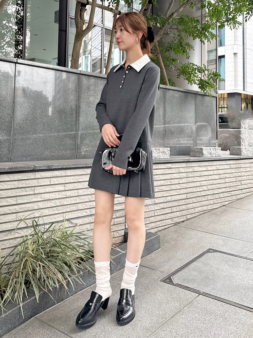 衿つきプリーツカットミニワンピース(ミニワンピース)｜ワンピース